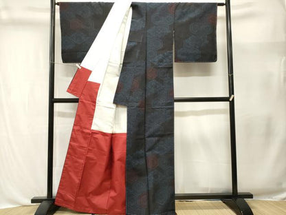 平和屋着物■上質な紬　亀甲繋ぎ花文　正絹　逸品　CABL3436ev