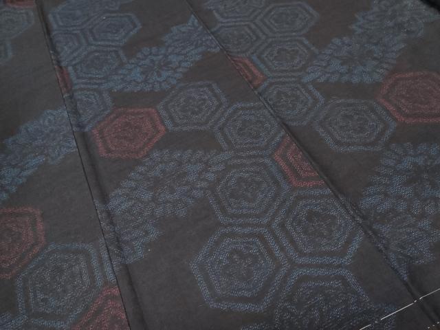 平和屋着物■上質な紬　亀甲繋ぎ花文　正絹　逸品　CABL3436ev