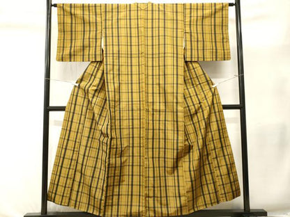 平和屋着物■本場縞大島紬　格子柄　正絹　逸品　CABL3437ev