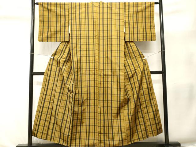平和屋着物■本場縞大島紬　格子柄　正絹　逸品　CABL3437ev