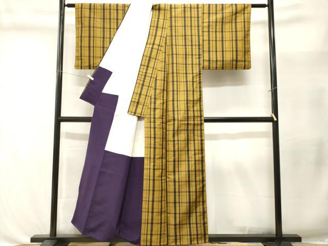 平和屋着物■本場縞大島紬　格子柄　正絹　逸品　CABL3437ev