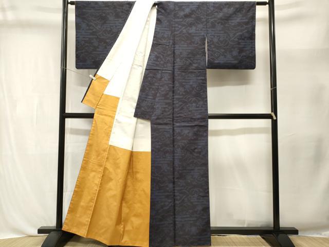 平和屋着物■上質な紬　エ霞芝草花文　正絹　逸品　CABL3440ev