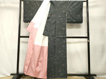 平和屋着物■上質な紬　更紗草花文　正絹　逸品　CABL3441ev