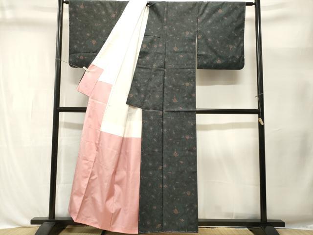 平和屋着物■上質な紬　更紗草花文　正絹　逸品　CABL3441ev
