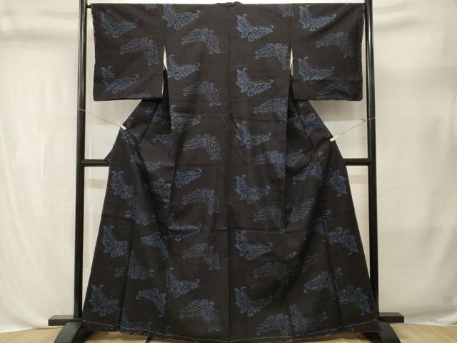 平和屋着物■上質な紬　舞蝶文　黒地　三越扱い　正絹　逸品　CABL3443ev