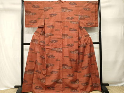 平和屋着物■上質な紬　色紙花蝶文　正絹　逸品　CABL3444ev