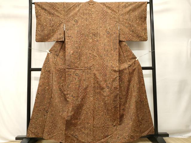 平和屋着物■上質な小紋　紬地　更紗枝花文　正絹　逸品　CABL3445ev