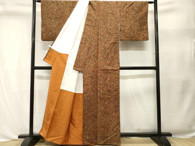 平和屋着物■上質な小紋　紬地　更紗枝花文　正絹　逸品　CABL3445ev