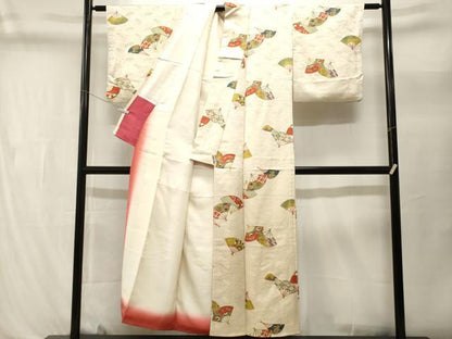 平和屋着物■上質な小紋　扇面宝尽し吉祥花文　金通し地　正絹　逸品　CABL3454ev