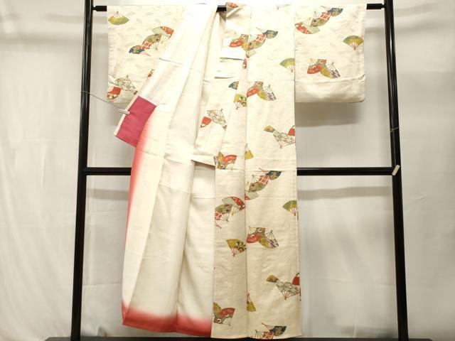 平和屋着物■上質な小紋　扇面宝尽し吉祥花文　金通し地　正絹　逸品　CABL3454ev