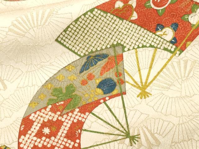 平和屋着物■上質な小紋　扇面宝尽し吉祥花文　金通し地　正絹　逸品　CABL3454ev