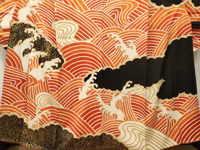 平和屋着物■豪華振袖　駒刺繍　雲取り花唐草立波文　暈し染め　金彩　正絹　逸品　CABL3455ev