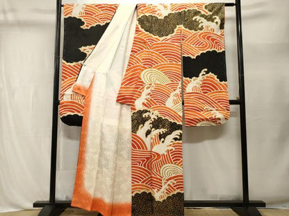 平和屋着物■豪華振袖　駒刺繍　雲取り花唐草立波文　暈し染め　金彩　正絹　逸品　CABL3455ev