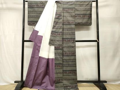 平和屋着物■本場大島紬　9マルキ　横段花唐草文　正絹　逸品　CABL3458ev
