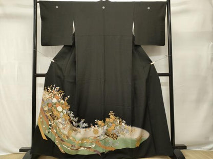 平和屋着物■豪華黒留袖　鬘帯花車文　花籠文　暈し染め　金彩　正絹　逸品　CABL3464ev
