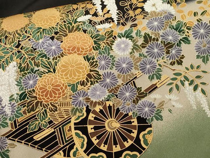 平和屋着物■豪華黒留袖　鬘帯花車文　花籠文　暈し染め　金彩　正絹　逸品　CABL3464ev