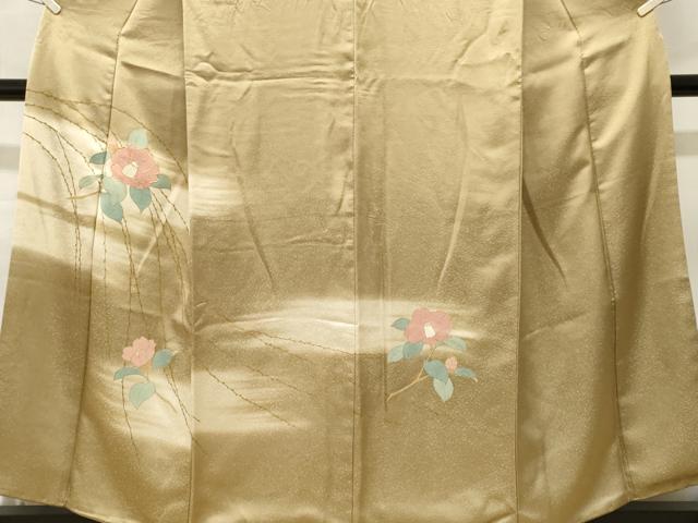 平和屋着物■訪問着　駒刺繍　枝椿文　暈し染め　金彩　正絹　逸品　CABL3465ev