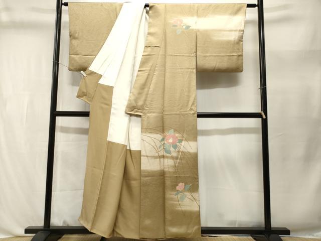 平和屋着物■訪問着　駒刺繍　枝椿文　暈し染め　金彩　正絹　逸品　CABL3465ev