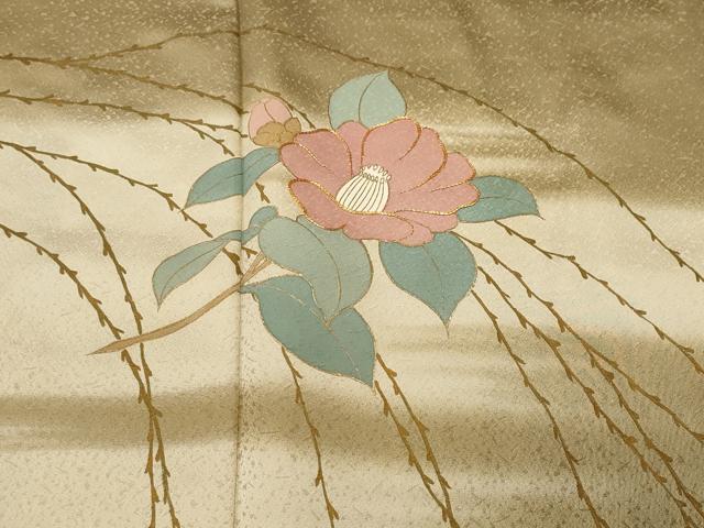 平和屋着物■訪問着　駒刺繍　枝椿文　暈し染め　金彩　正絹　逸品　CABL3465ev