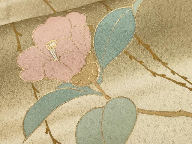 平和屋着物■訪問着　駒刺繍　枝椿文　暈し染め　金彩　正絹　逸品　CABL3465ev