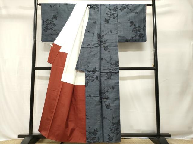 平和屋着物■上質な紬　枝花文　正絹　逸品　CABL3467ev
