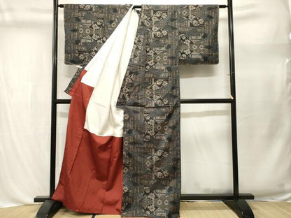 平和屋着物■本場大島紬　切嵌更紗花文　正絹　逸品　CABL3469ev