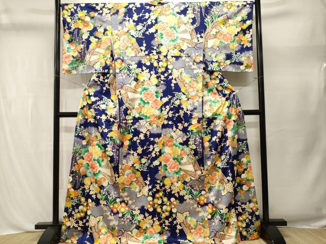 平和屋着物■上質な小紋　片輪車草花文　金彩　正絹　逸品　CABL3473ev