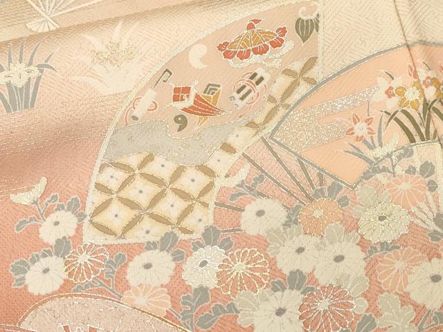 平和屋着物■訪問着　扇面立波草花文　暈し染め　金銀彩　正絹　逸品　CABL3477ev