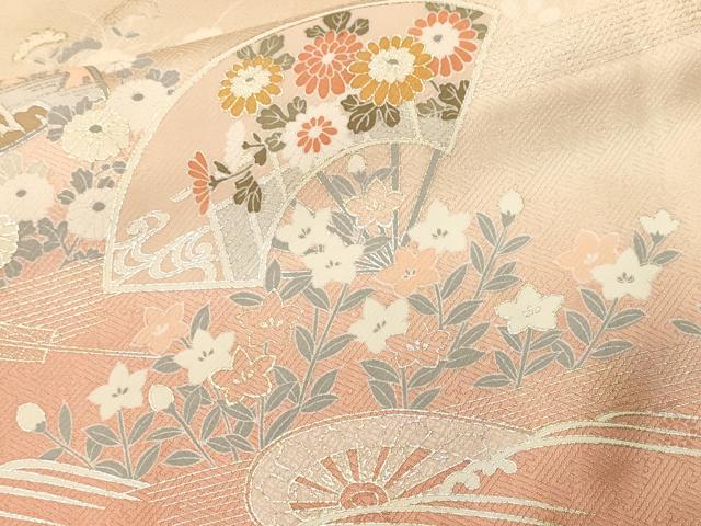 平和屋着物■訪問着　扇面立波草花文　暈し染め　金銀彩　正絹　逸品　CABL3477ev