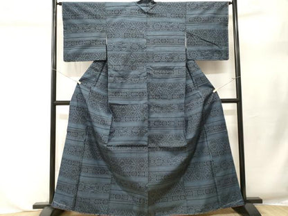 平和屋着物■上質な紬　横段幾何学花文　正絹　逸品　CABL3479ev