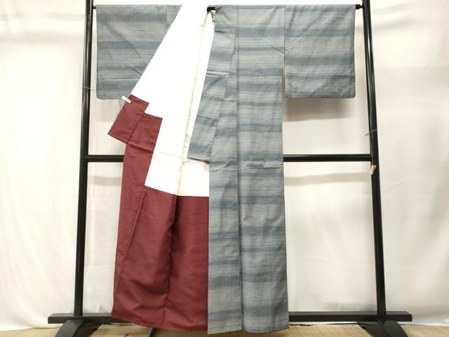 平和屋着物■上質な紬　刺繍　横段文　正絹　逸品　CABL3482ev