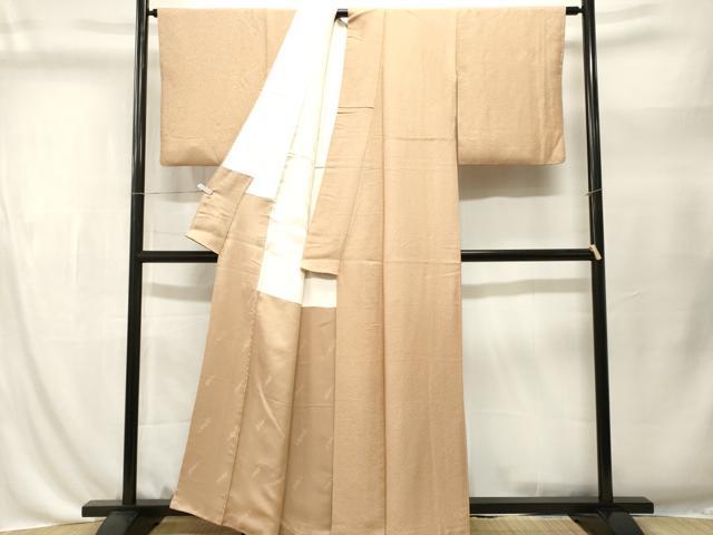 平和屋着物■二代目清次郎　手描き　色無地　霞地紋　白茶色　正絹　逸品　CABL3490ev