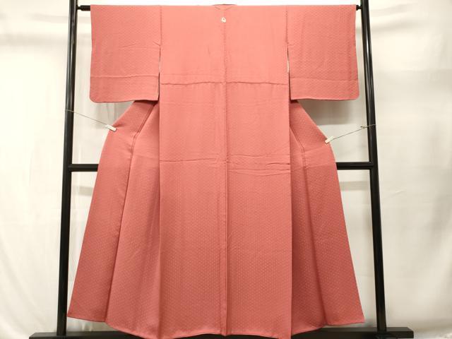 平和屋着物■上質な色無地　桧垣地紋　小豆色　正絹　逸品　CABL3493ev