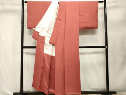 平和屋着物■上質な色無地　桧垣地紋　小豆色　正絹　逸品　CABL3493ev