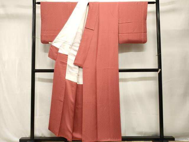 平和屋着物■上質な色無地　桧垣地紋　小豆色　正絹　逸品　CABL3493ev