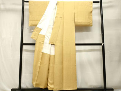 平和屋着物■本草木染作家　瑞寶　色無地　霞地紋　飴色　正絹　逸品　CABL3494ev