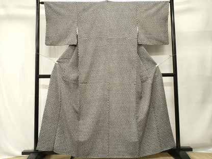 平和屋着物■小紋　幾何学鱗文　黒地　洗える着物　CABL3496ev