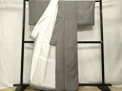 平和屋着物■小紋　幾何学鱗文　黒地　洗える着物　CABL3496ev