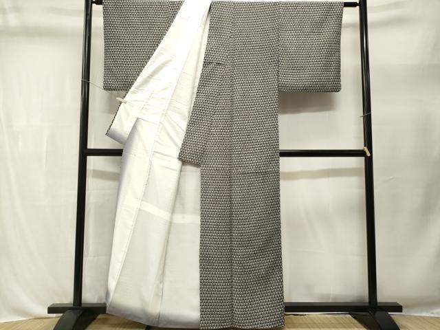 平和屋着物■小紋　幾何学鱗文　黒地　洗える着物　CABL3496ev