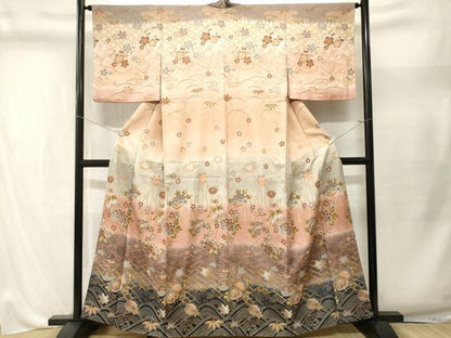 平和屋着物■訪問着　吉祥舞花文　暈し染め　金彩　正絹　逸品　CABL3502ev