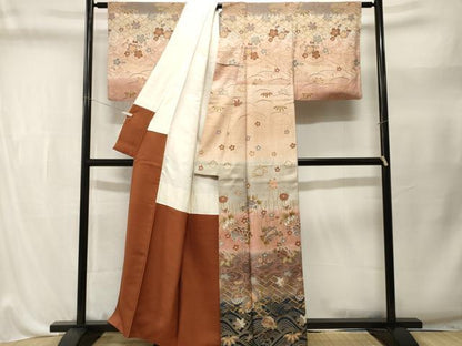 平和屋着物■訪問着　吉祥舞花文　暈し染め　金彩　正絹　逸品　CABL3502ev