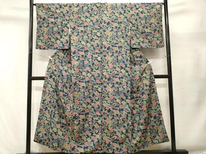 平和屋着物■上質な小紋　紬地　花唐草文　正絹　逸品　CABL3515ev
