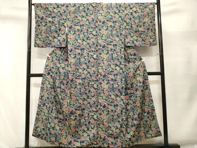 平和屋着物■上質な小紋　紬地　花唐草文　正絹　逸品　CABL3515ev