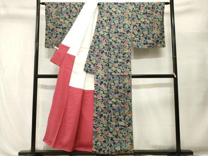 平和屋着物■上質な小紋　紬地　花唐草文　正絹　逸品　CABL3515ev