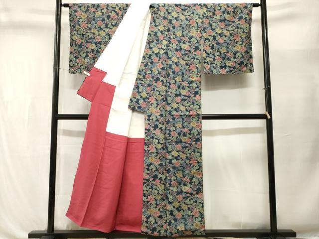 平和屋着物■上質な小紋　紬地　花唐草文　正絹　逸品　CABL3515ev
