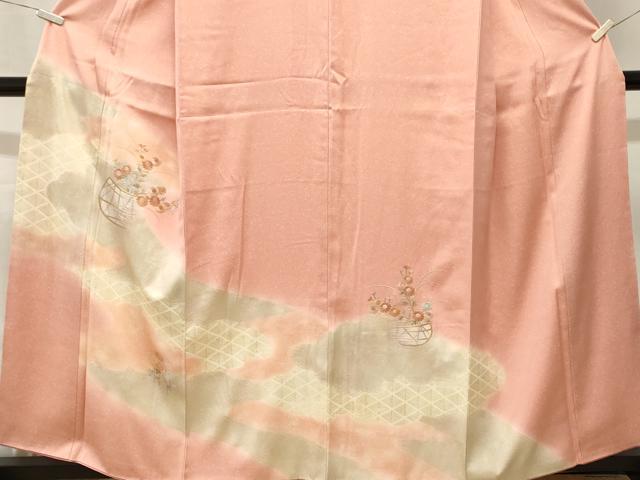 平和屋着物■訪問着　刺繍　雲重ね花籠文　暈し染め　金彩　正絹　逸品　CABL3517ev