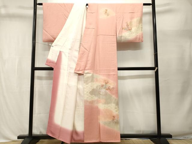 平和屋着物■訪問着　刺繍　雲重ね花籠文　暈し染め　金彩　正絹　逸品　CABL3517ev