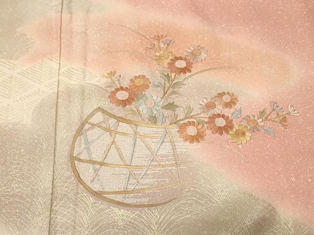 平和屋着物■訪問着　刺繍　雲重ね花籠文　暈し染め　金彩　正絹　逸品　CABL3517ev