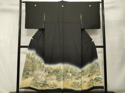 平和屋着物■豪華黒留袖　樹林風景文　暈し染め　正絹　逸品　未使用　CABL3518ev