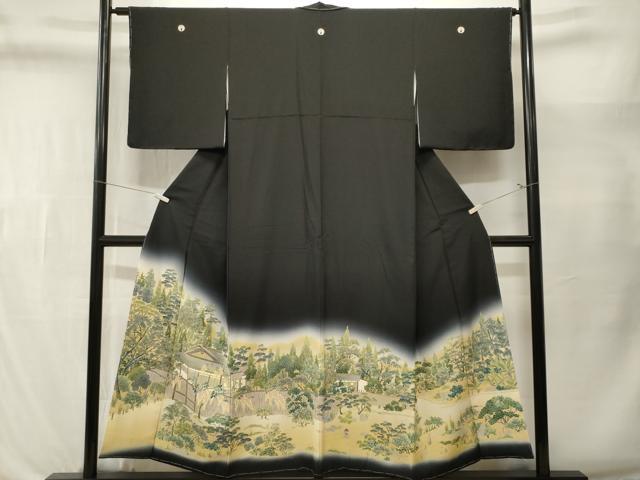 平和屋着物■豪華黒留袖　樹林風景文　暈し染め　正絹　逸品　未使用　CABL3518ev